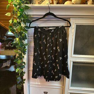 Ecote Black Floral Midi Button Up Skirt